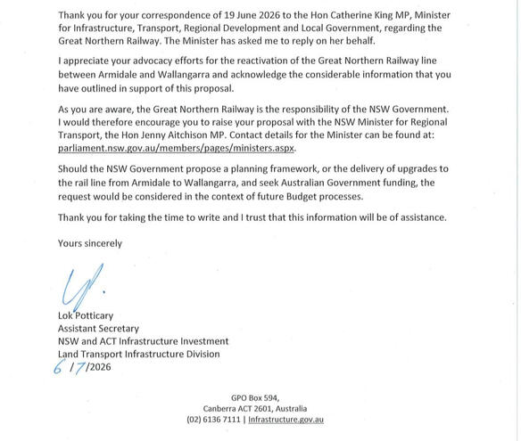 Letter from Federal Department of Infrastructure